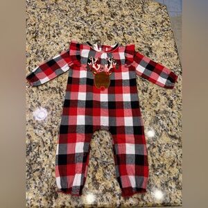 MUD PIE  NWT Buffalo Check Reindeer Baby Bodysuit Black Red White Size 9-12M